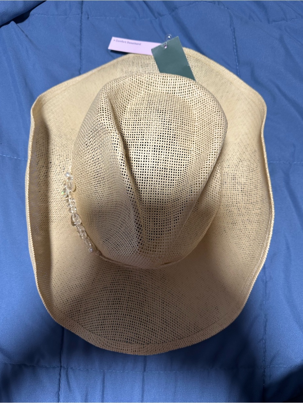 WILD FABLE Ventilated Straw Rancher Hat with decorative bead trim.